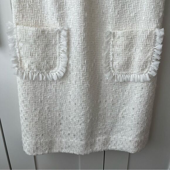 Sara Campbell Ruffle Neck Tweed Sleeveless White Shift Dress With Pockets Sz 12 - Picture 4 of 13
